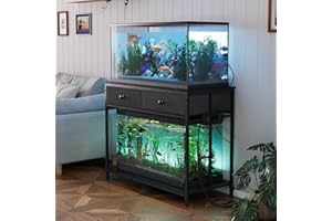 VOWNER 40 Gallon Aquarium Stand with Power Outlet, Metal Frame Fish Tank Stand with Cabinet Storage, Double Turtle Reptile Terrariums Tank Stand, 39.4" L*18.9" W Tabletop, 660LBS Capacity, Black