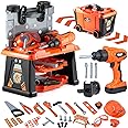 ZEALOUS TOYS Kids Tool Bench-Zealous 79pcs Transformable Set, Toddler Workbench Toy with Electric Drill, Pretend Construction Playset for Boys Girls Age 3+, Orange & Black, HB3222-3
