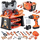 ZEALOUS TOYS Kids Tool Bench-Zealous 79pcs Transformable Set, Toddler Workbench Toy with Electric Drill, Pretend Construction Playset for Boys Girls Age 3+, Orange & Black, HB3222-3