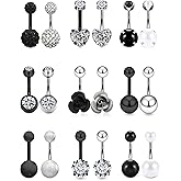 Vsnnsns 14G Belly Button Ring Piercing Jewelry 316L Stainless Surgical Steel Heart CZ Pearl Butterfly Flower Navel Rings Dangle Belly Button Ring Navel Piercing Jewelry for Women Men Hypoallergenic