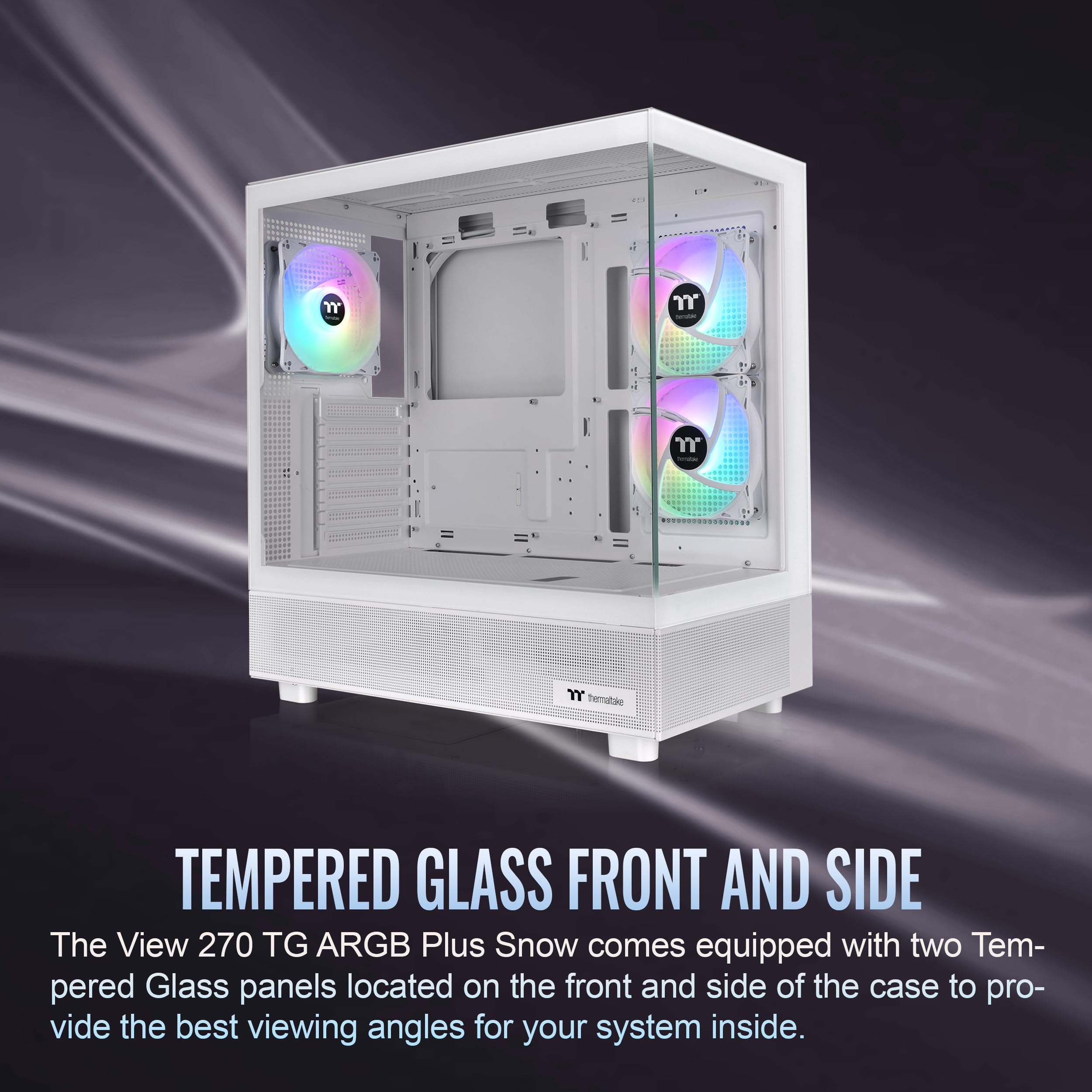 Thermaltake View 270 Plus TG ARGB Snow Mid Tower E-ATX Case; 3x120mm ARGB Fans Included; Support Up to 360mm Radiator; Front & Side Dual Tempered Glass Panel; CA-1Y7-00M6WN-AZ; 3 Year Warranty