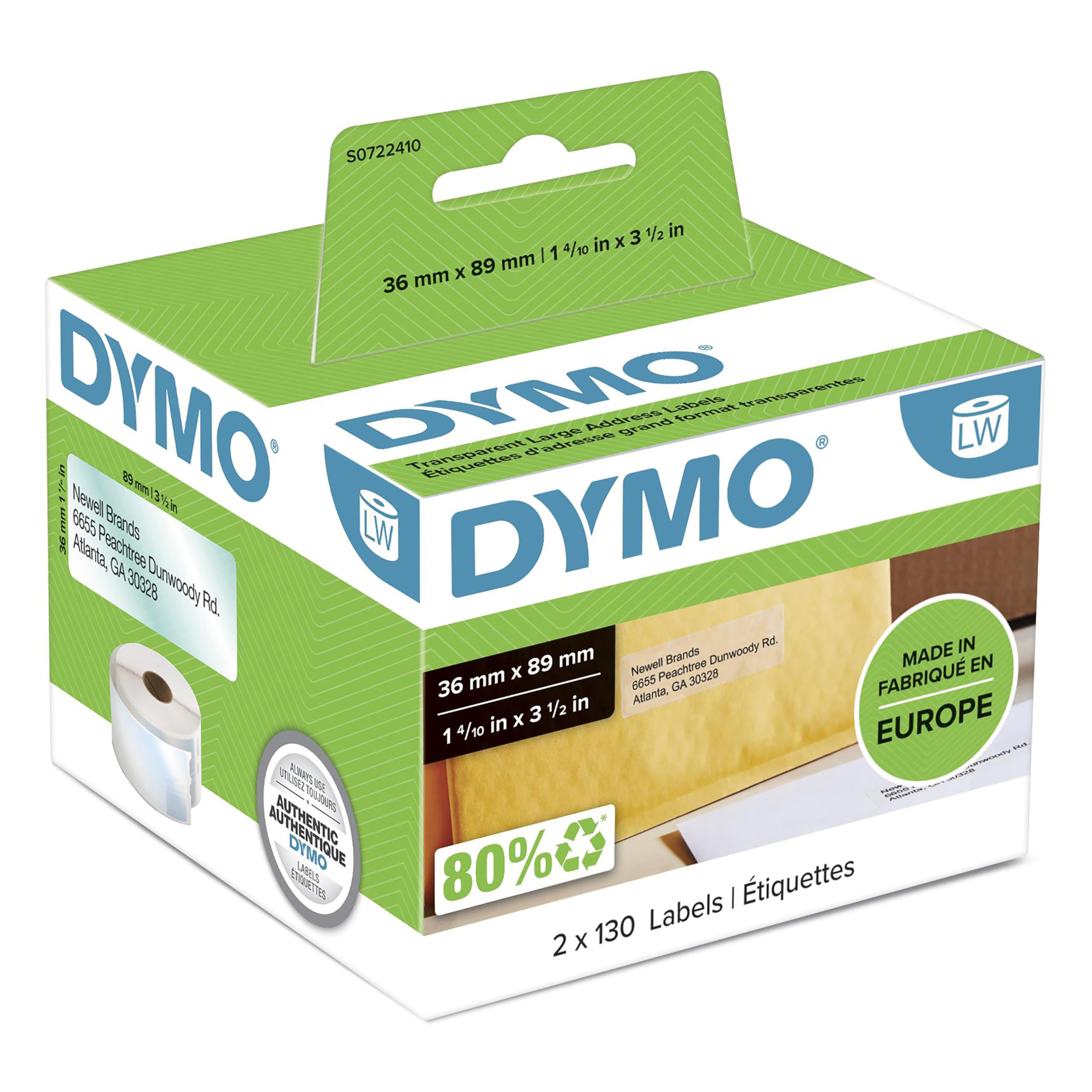 Dymo Labelwriter Labels Large Address Plastic 36X89mm Clear Ref 99013 S0722410 [Pack 260]