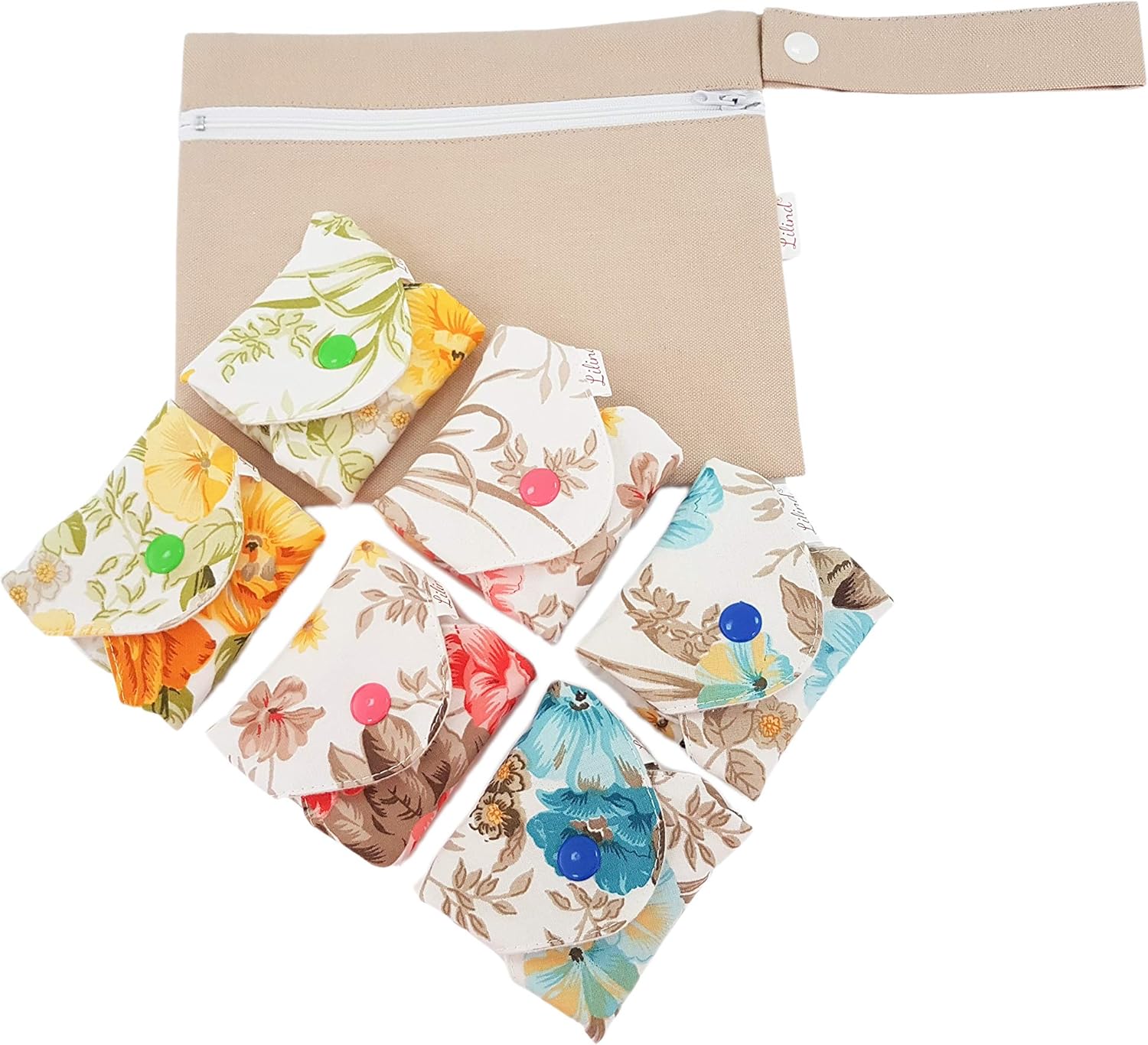 6 Pack Lilind 9" Organic Cloth Pads, Starter Set, Free Zip Wet Bag, Reusable Waterproof Menstrual Sanitary Napkins - Image 5