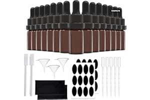 TIDY NICHES Amber Glass Tincture Bottles Includes Droppers - For Essential Oils, Perfumes and Liquid Storage - Includes Funnels, Labels, Pipettes and Microfiber Cloth - 0.16 fl oz / 5 ml, 15 pack