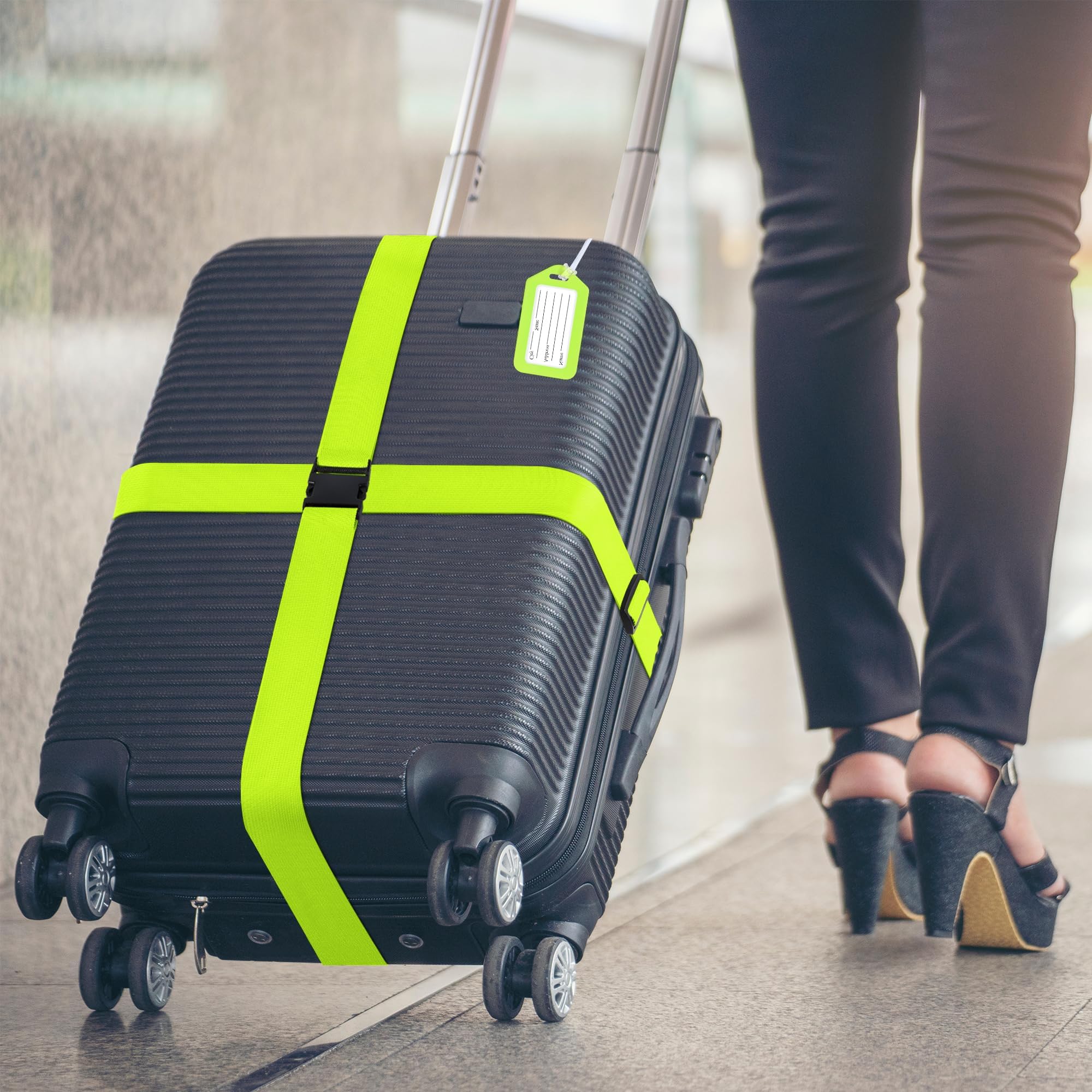 Gostwo 8 Pack Luggage Straps and Tags Set - 4 Straps, 4 Tags, TSA Approved Suitcase Belt, Green