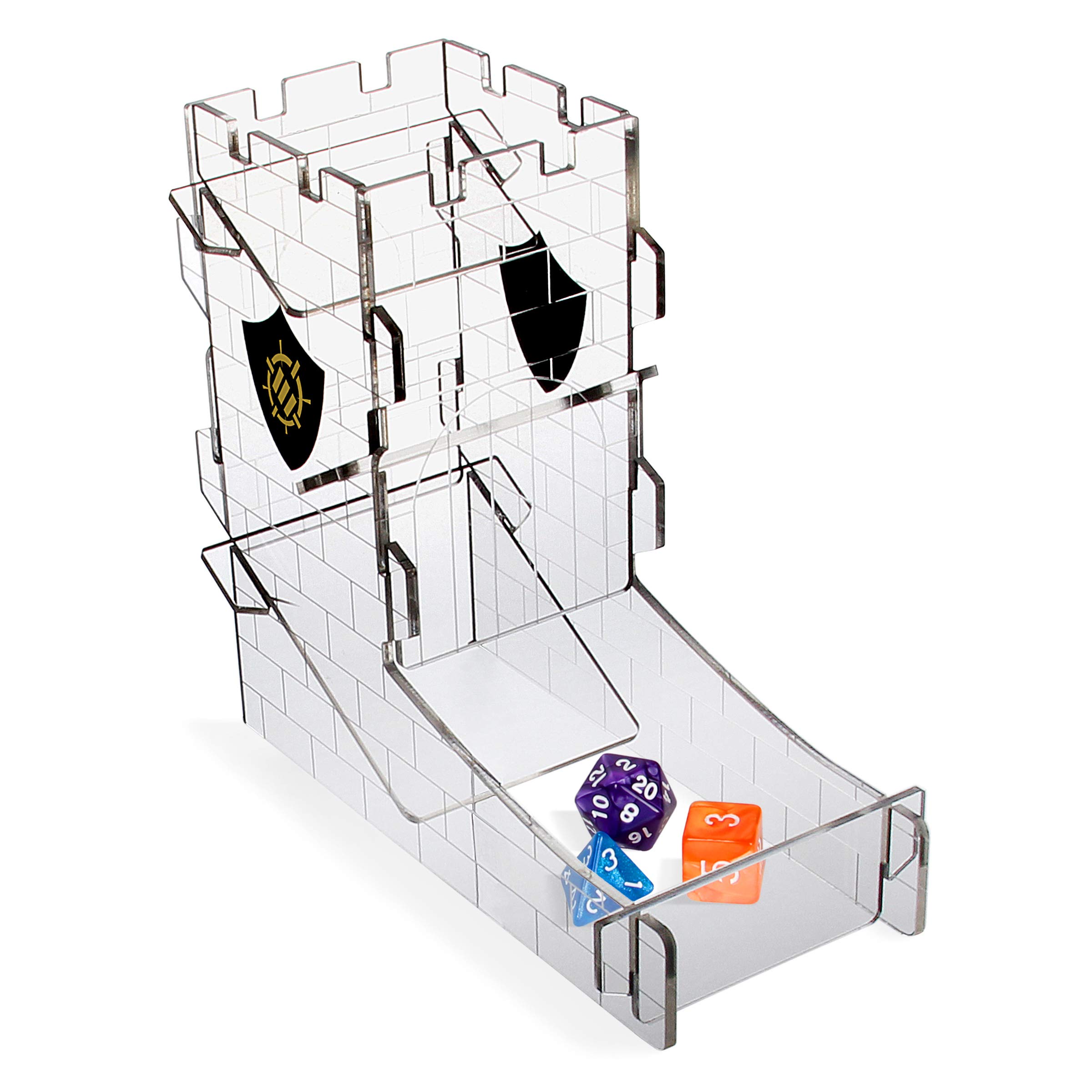 ENHANCE Dice Tray and Tower for Tabletop RPG Games - Portable Dice Roller with Castle Design, Roll Up to 14 Standard Dice at Once - Etched Castle Tray Great for Game Nights