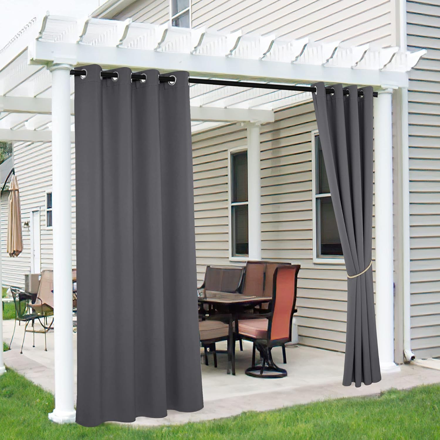 Outdoor Curtains - RYB HOME 2 Panels Patio Curtains Outdoor Waterproof, Blackout Privacy Curtains Draperies Wind Blocking UV Protection for Outdoor Living Space Dining Area Sun Room Corridor, W 52