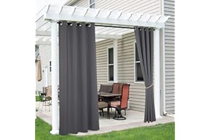 RYB HOME Outdoor Curtains for Patio - Waterproof Pergola Curtains Sunlight Block Out Privacy Drapes for Screen Porch Gazebo Arbor Side Wall Doorway, W 52 x L 90 inch, Grey