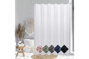 OVZME White Boho Fabric Shower Curtain 72 Inch Length, Tufted Chevron Striped Minimalist Premium Thick Cloth Bathroom Shower Curtain, Modern Hotel Textured Bathroom Decor, 72Wx72L Inches