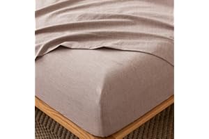 MooMee Fitted Bottom Sheet Only 100% Washed Cotton Linen Like Textured Breathable Durable Soft Comfy Deep Pocket Fits Mattress up to 17" (Mauve Brown, Queen)