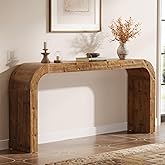 TRIBEWOOD 71" Solid Wood Console Table, Farmhouse Waterfall Sofa Table with Curved Corners, Entryway Table for Hallway, Living Room, Behind Couch, Foyer (Natural Wood)