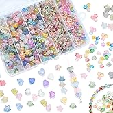 1100pcs 5Styles Acrylic Frosted Beads for Jewelry Making Colorful Matte Beads with Golden Speckles Star Heart Butterfly Flower Bicone Spacer Bead for Necklace Bracelet Earrings DIY Craft