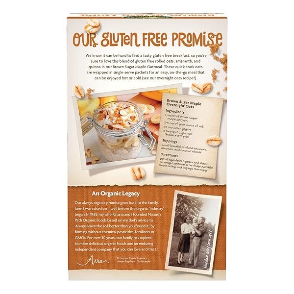 NATURE’S PATH ORGANIC BROWN SUGAR MAPLE INSTANT OATMEAL, 11.3 OZ (PACK OF 1), GLUTEN FREE, NON-GMO