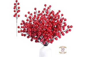 Sggvecsy 30 Pack Artificial Red Berry Stems 8.9inch Christmas Red Berry Picks Holly Berry Branches for Christmas Tree Decorations Holiday DIY Crafts Xmas Ornaments Wedding Home Decor