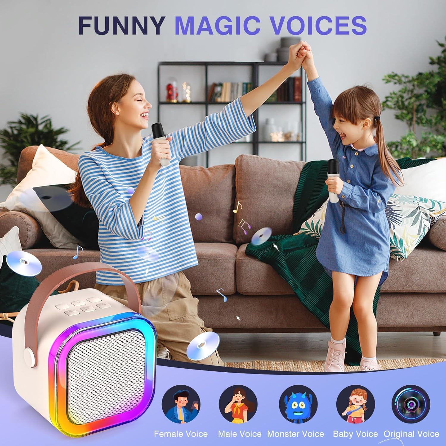 Mini Karaoke Machine for Kids Adults, Portable Bluetooth Karaoke Speaker with 2 Wireless Mics and LED Color Lights, Home Birthday Party for Girls/Boys Ages 3, 4, 5, 6, 7, 8, 9, 10,11, 12+ Year Old