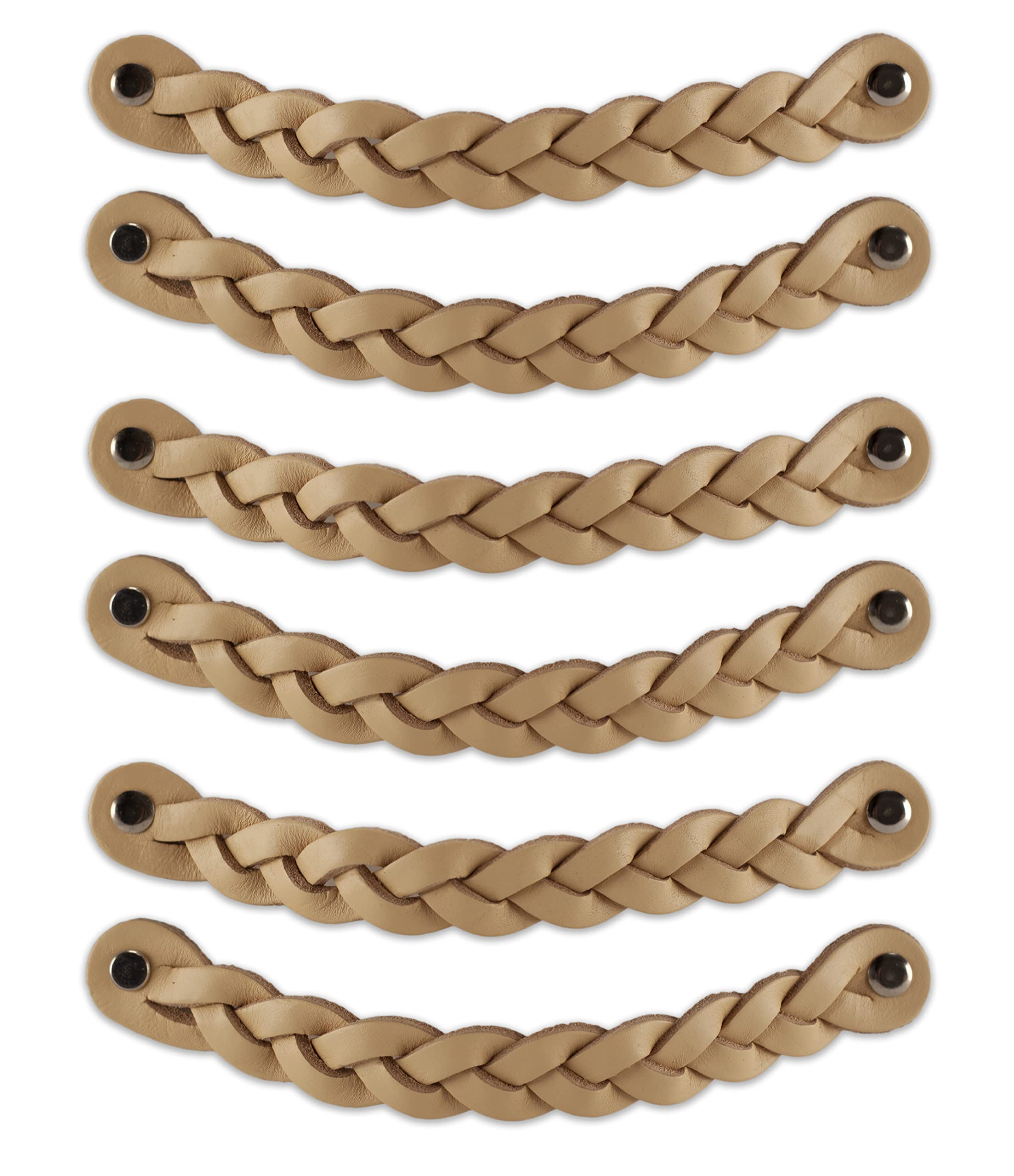 Brute Strength - Leather Cabinet & Drawer Handles - Braided - Natural - 6 Pack - 20 x 2.5 cm - Industrial Style - Soft Grip - Handcrafted - Universal Fit