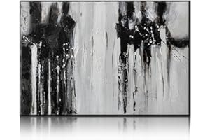 Creoate Framed Wall Art, Abstract Black and White 100% Hand Painted Textured Canvas Wall Art Modern Large Size Home Décor Accents for Living Room Bedroom Wall Decor, Ready to Hang, 32x48 Inch