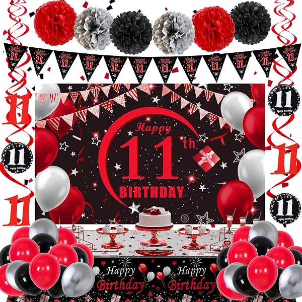 11th Birthday Table Decor - Red & Black Honeycomb Centerpieces, Balloon Theme For Girls - View #10