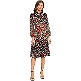 Maggy London Womens Long Sleeve Ruffle Mock Neck Dress