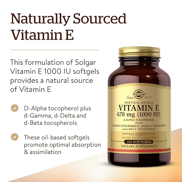 SOLGAR VITAMIN E 670 MG (1000 IU), 100 MIXED SOFTGELS – NATURAL ANTIOXIDANT, SKIN & IMMUNE SYSTEM SUPPORT – NATURALLY-SOURCED VITAMIN E – GLUTEN FREE, DAIRY FREE – 100 SERVINGS