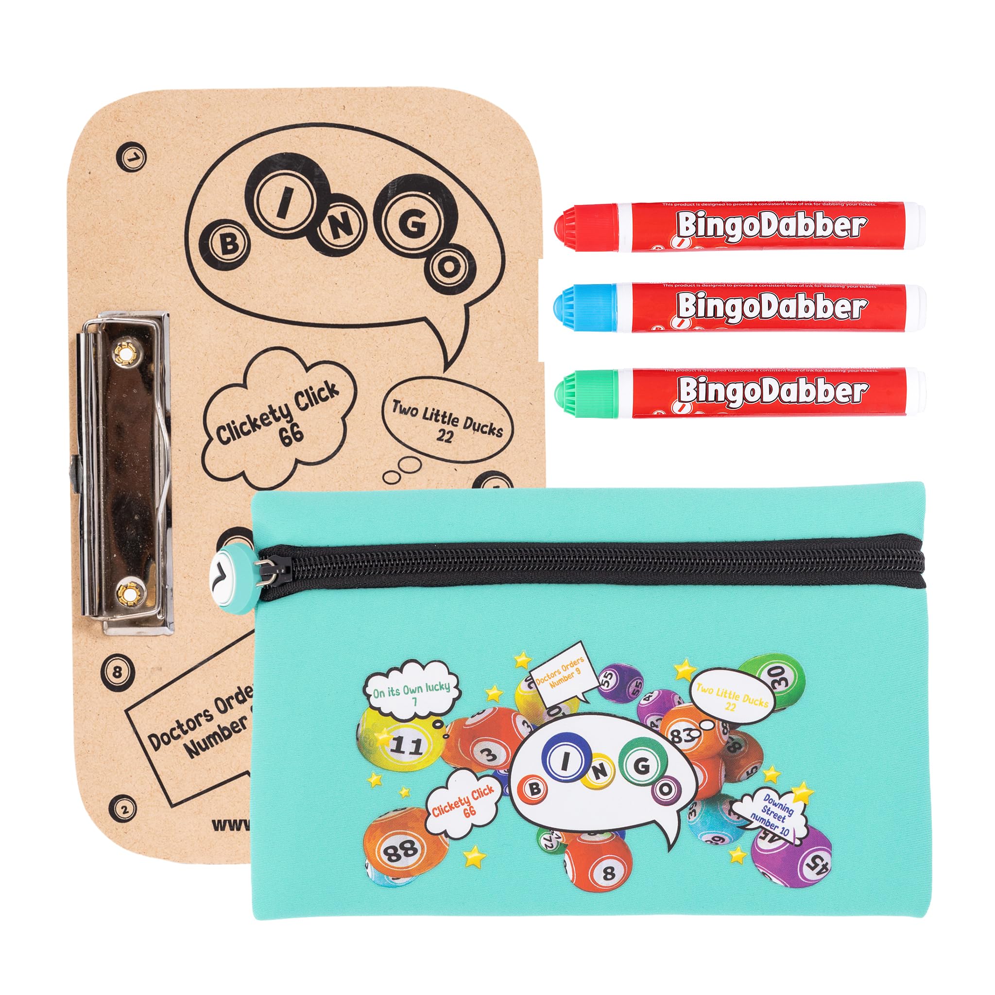 evelay Bingo Dabber Case Holder Gift Set | Includes 3 Bingo Dabbers, 1 Bingo Board & Storage Bag | 20ml Non-Drip Markers | 6 Bag Colours with Lucky Number Zip Pull for Bingo Lovers β image 1