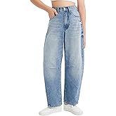 EXARUS Girls Wide Leg Jeans Baggy Barrel Cropped Ankle Length Denim Pants Mid Rise Elastic Band with Pockets Kids 6-14Y