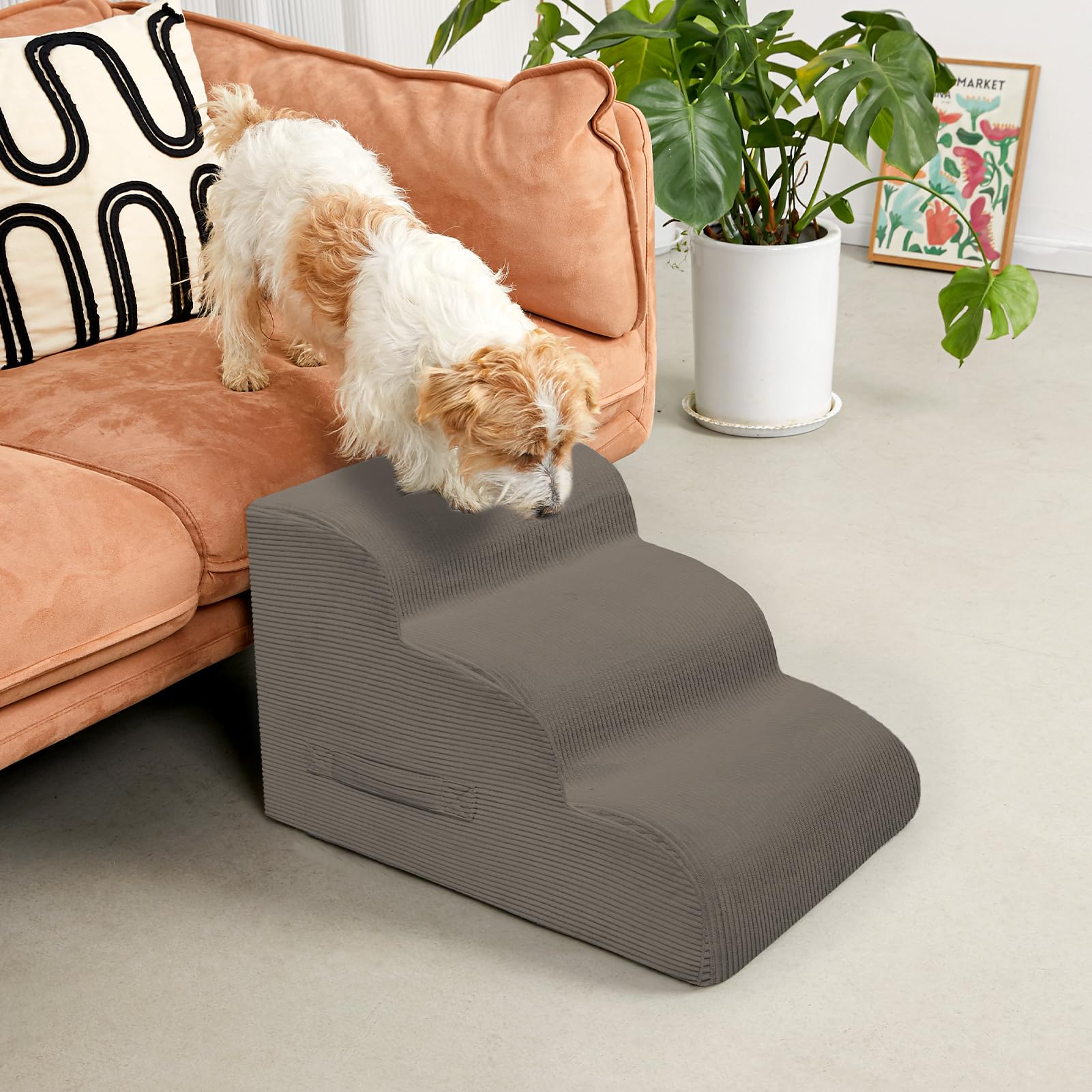 Condition photo showing As Is for mesa lemon dog steps for small dogs, 3-step pet ramp stairs for high beds and sofa, non-slip pet sta