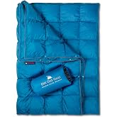 Get Out Gear Double Puffy Camping Blanket - Extra Puffy, Packable, Lightweight and Warm | Ideal for Outdoors, Travel, Stadium, Festivals, Beach, Hammock | Water-Resistant Camp Quilt (Teal Blue/Gray)