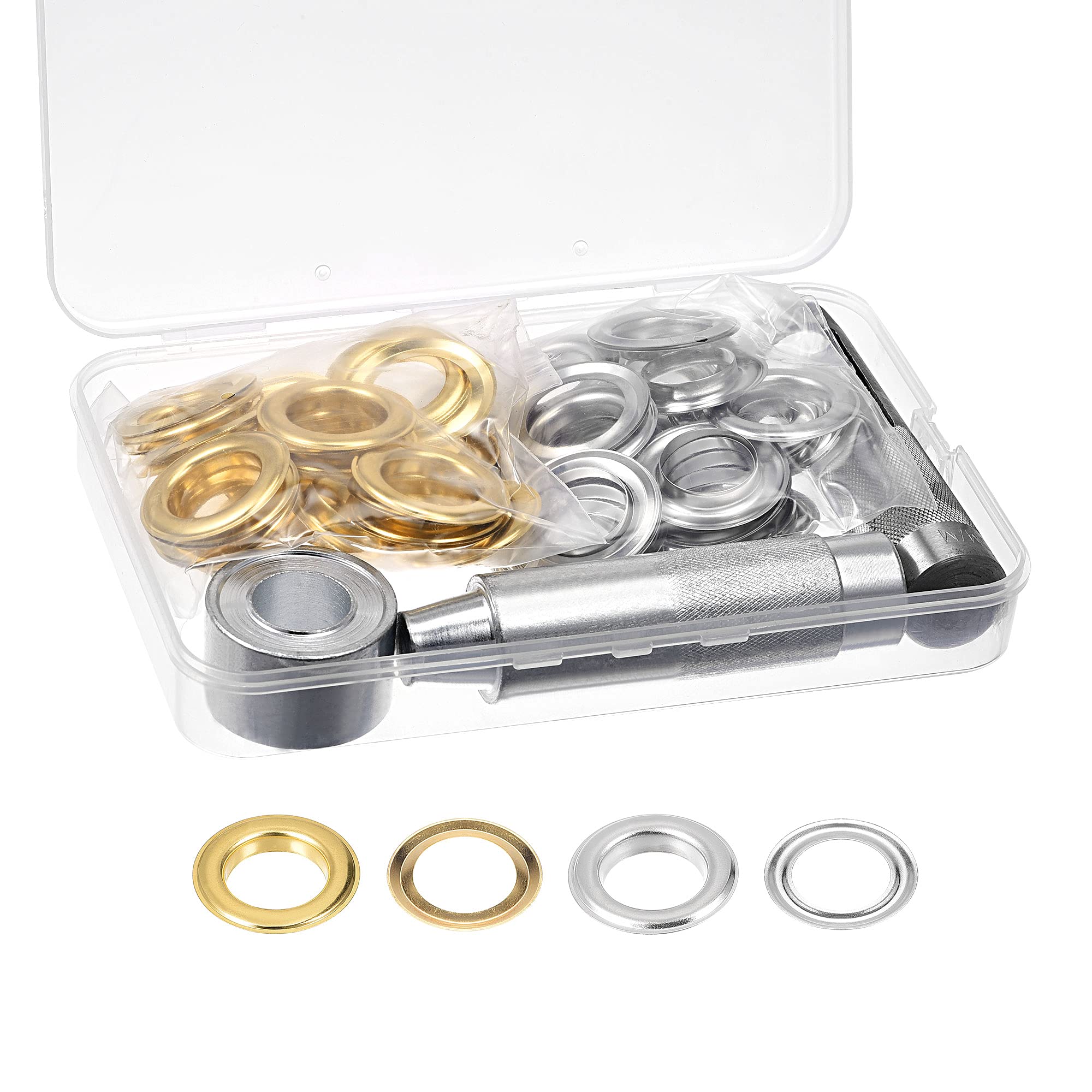 sourcing map Grommet Tool Kit 50 Sets 3/4" Copper Grommets Eyelets with 3 Pcs Install Tool, 2 Colors 20mm Inside Dia for Leather, Clothes, Belt, DIY Crafts