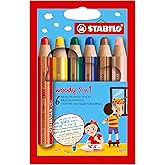 STABILO Multi-Talented Pencil woody 3 in 1 - Pack of 6 - Assorted Colors | Pack of 6 - Assorted Colours