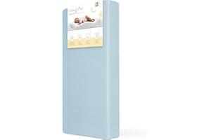 Dream On Me Snuggles Extra Firm Fiber Portable and Mini Crib Mattress in Blue Mist, Greenguard Gold Certified, Soft Breathabl