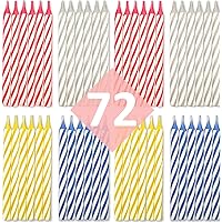 Bundaloo Birthday Candles 72 Pack - Cake Decorations - Colors: Pink, White, Blue, Yellow