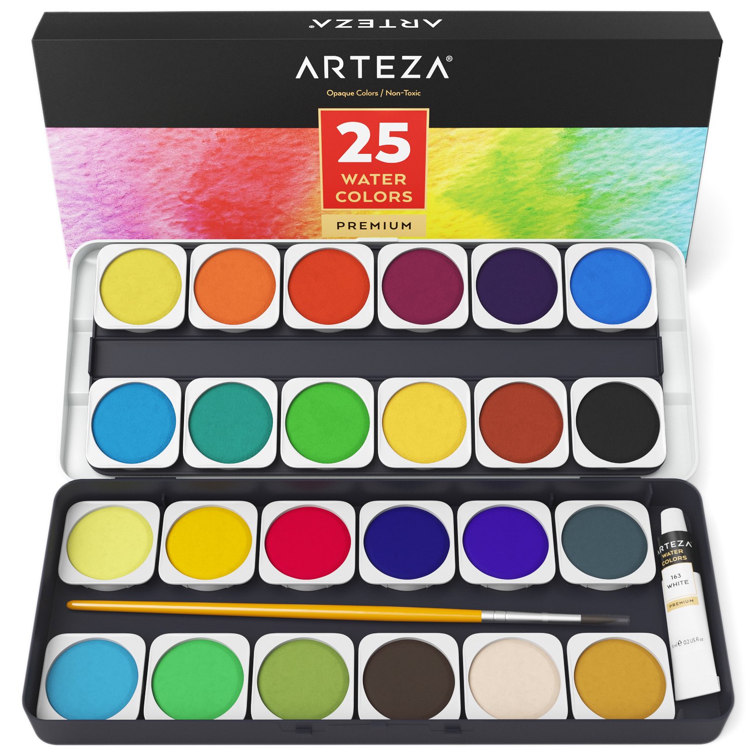Photo 1 of ARTEZA Watercolor Paint Set, 25 Water Colors with Brush, Watercolor Palette for Artists, Water Paint for Painting, Sketching