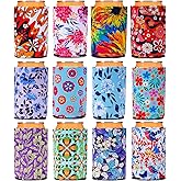 12 Pack Beer Can Coolers Sleeves Neoprene Drink Cooler Sleeves,for Standard 12 Ounce Cans Beer Coolers for Parties, Events or Gift (Small floral style)