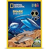 National Geographic Shark Dig Kit with 2 Shark Figures for Kids Ages 8-12 | 2 Shark Figures, Dig Brick, Excavation Tool, Shark Science Activity, Fossil Discovery, STEM Learning, Birthday Gift