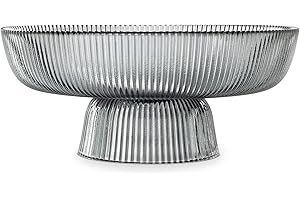 Navaris Glass Fruit Bowl - Decorative Fluted Colored Glass Bowl for Fruit Snacks Candy - 10.2" Diameter Table Centerpiece Dish - Black Tinted