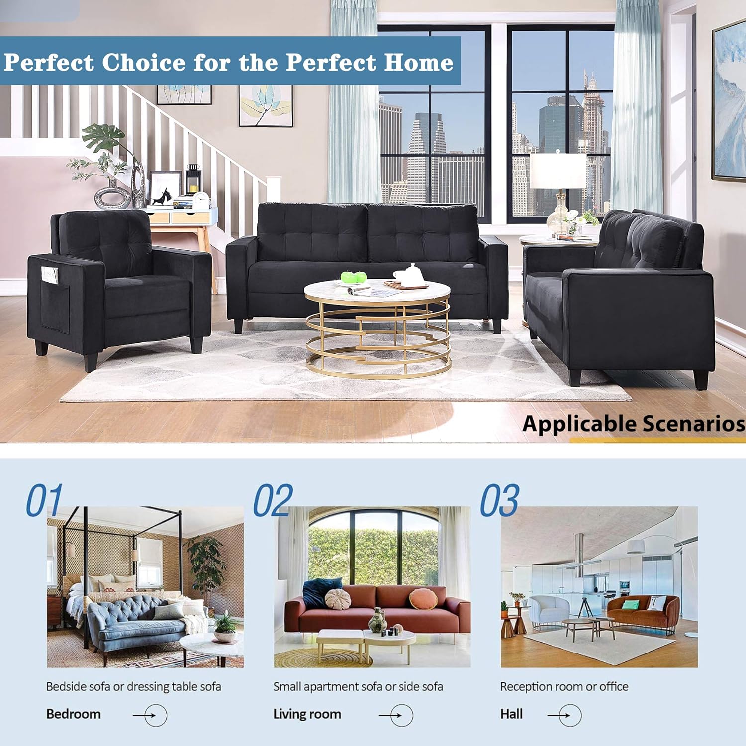 STARTOGOO Couch Piece, Living Room Loveseat Single Chair Sectional Sofa Set Grey (1+2+3-Seat), Black 2: Furniture & Decor