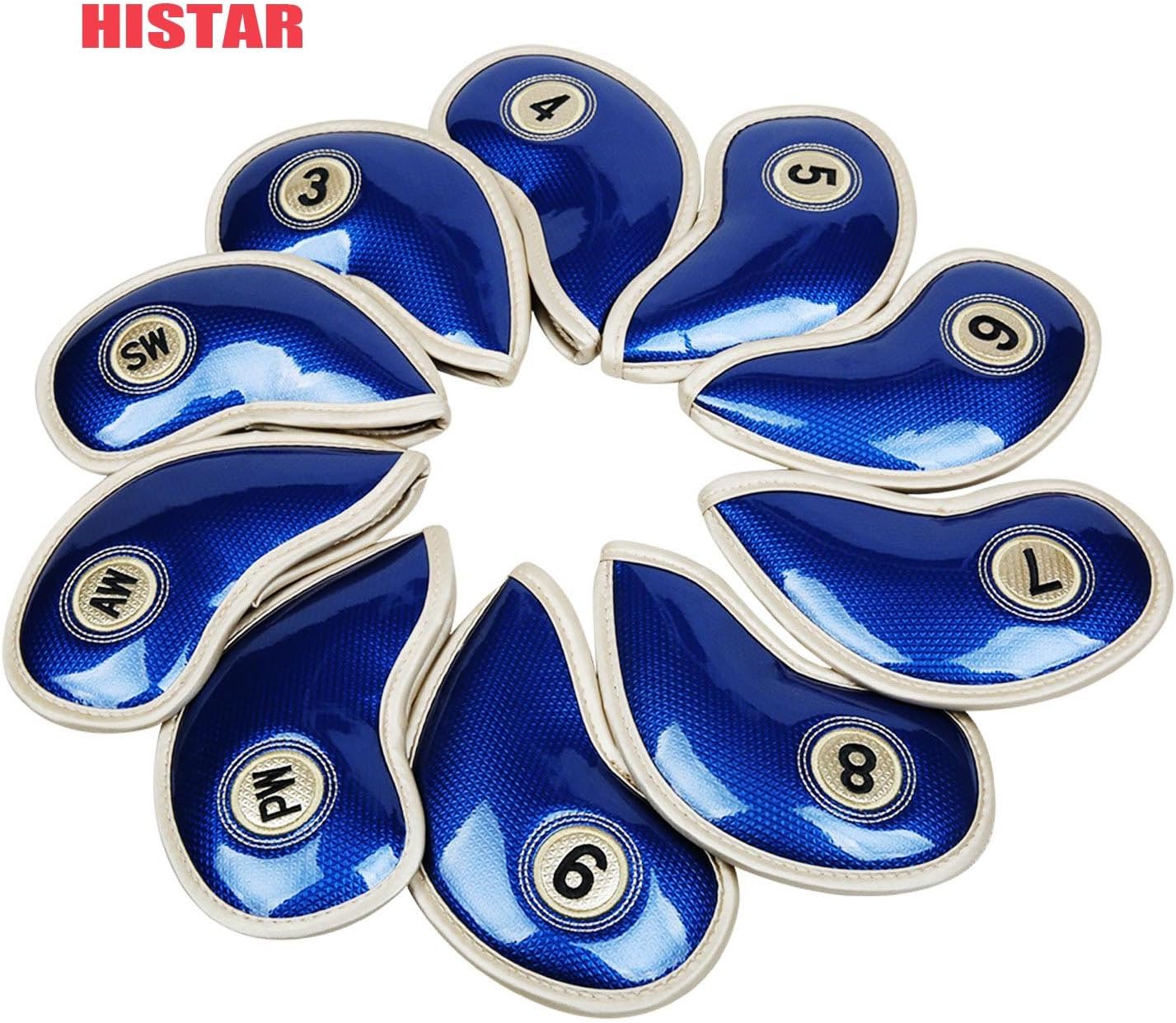 HISTAR 10pcs Crystal Pu Leather Golf Iron Head Covers Set Iron Club Headcover