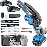 Tietoc Mini Chainsaw, 6 Inch Chain Saw Cordless, 880W Powerful Electric Handheld Chainsaw with Automatic Oiler, with 2 Batteries and 2 Chains, Tree Trimmer Gardening Tools Gift for Men, Father, Dad