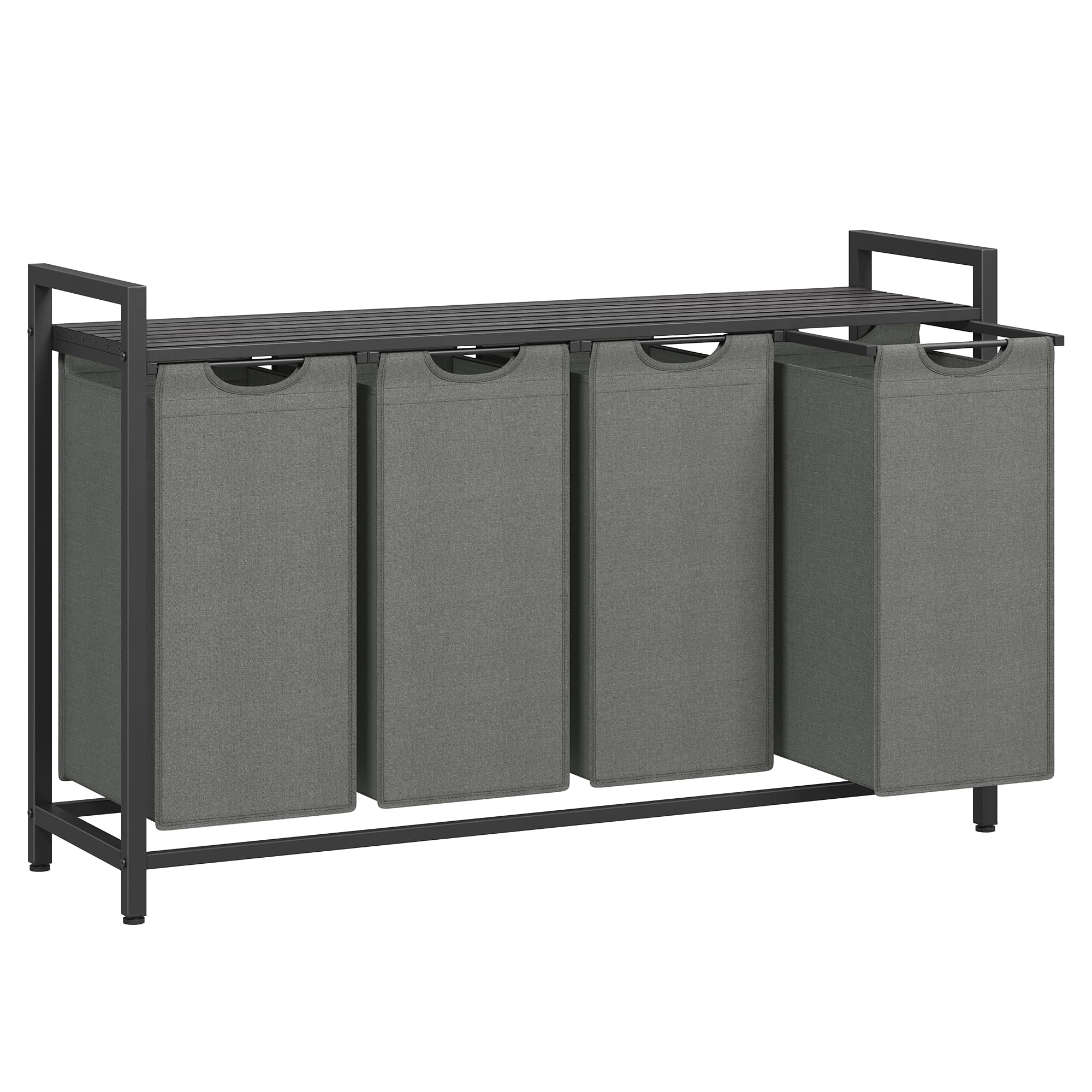 VASAGLE Laundry Hamper, Laundry Basket, Laundry Sorter with 4 Pull-Out and Removable Bags, Shelf, Metal Frame, 4 x 10.6 Gallons (40 L), 45.7 x 13 x 28.4 Inches, Slate Gray and Charcoal Gray UBLH401G01 Image VASAGLE Laundry Hamper, Laundry Basket, Laundry Sorter with 4 Pull-Out and Removable Bags, Shelf, Metal Frame, 4 x 10.6 Gallons (40 L), 45.7 x 13 x 28.4 Inches, Slate Gray and Charcoal Gray UBLH401G01 Image