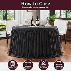 60 Inch Black Round Tulle Tablecloth with Skirt