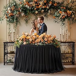 60 Inch Black Round Tulle Tablecloth with Skirt
