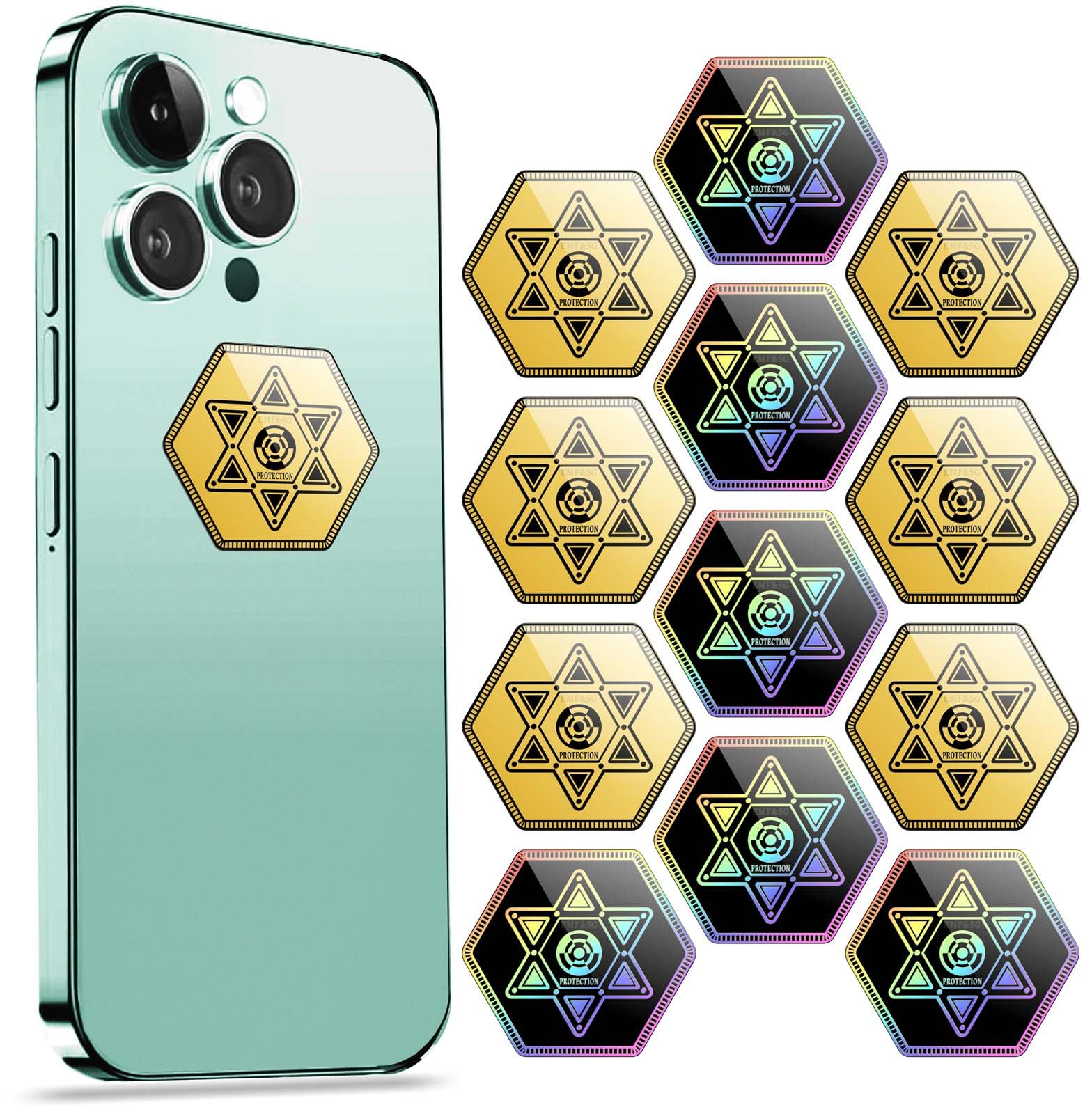 Photo 1 of Cell Phone Protection Stickers-Gold 6 Pcs & Black 6 Pcs Phone Sticker from All Phones/Tablets/Laptops/Computer/WiFi... All Devices 12 Pcs