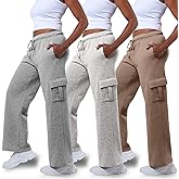 Common Stitch 3 Pack Sweatpants Women, Wide Leg Cargo Womens Sweatpants, Wide Leg Pants with Pockets (Available in Plus)