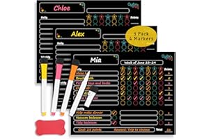 OYSTER&POP Magnetic Black Chore Chart 3pcs for Multiple Kids & Adults - 4 Fine Tip Markers - Dry Erase Refrigerator Black Boards - Reward Good Behavior & Responsibility - Organize The Family (Black)