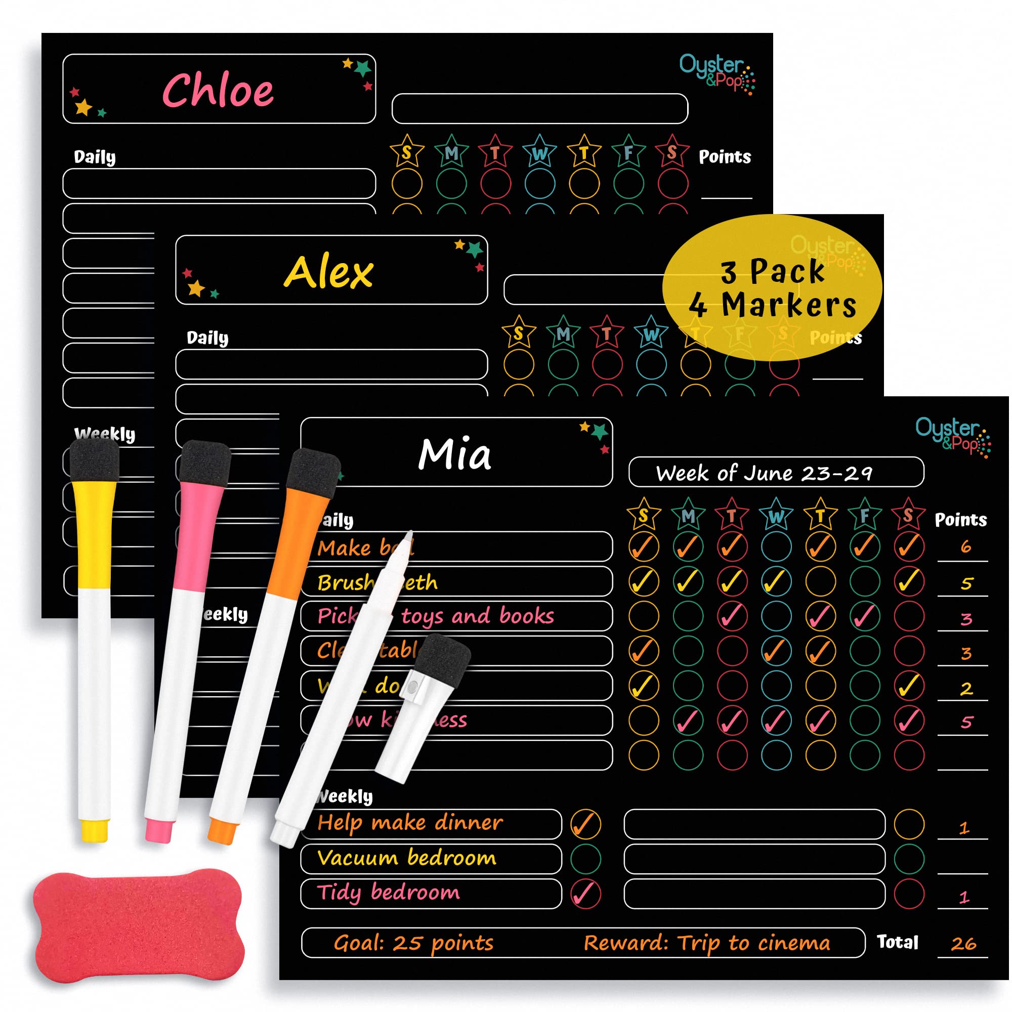 Mua Magnetic Black Chore Chart 3pcs for Multiple Kids & Adults - 4 Fine ...