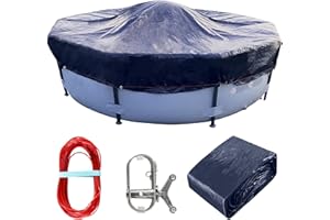 STARPYNG-Pool Cover,Above Ground Pool Solar Cover, Underground Pool Cover Protector with Drawstring Design, Easy to Install (Pool Size: 18FT, Cover Size: 21FT, Round, Navy/Black,Weave 7x7)
