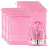 12 Pack Shoe Bags for Travel, Large Travel Shoe Bags for Packing with Clear Window, Dustproof Drawstring Travel Shoe Storage Bags Travel Essentials for Men & Women, Pink