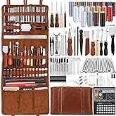 TLKKUE Leather Tooling Kit Leather Craft Tools Leatherworking Kit | Custom Handbag Cutting Mats Engraving Punching Sewing Stamping Sanding Tools for Handicraft Work Professional