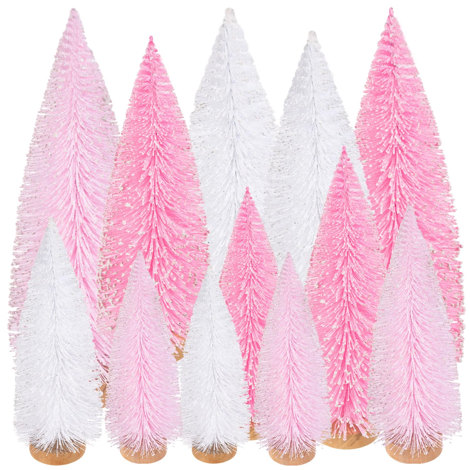 Photo 1 of 12 Pcs Mini Pink Christmas Tree Artificial Pink Christmas Decor in 4 Sizes Bottle Brush Trees Table Desk Xmas Tree Decorations for Home Party Winter Party Decor